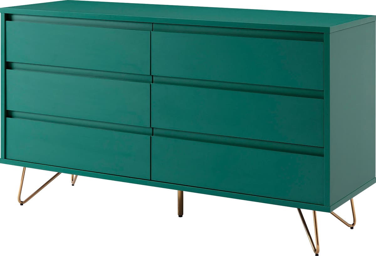 Kommode SALESFEVER "Bolton Design Sideboard mit Stauraum", grün (grün, gold), B:120cm H:70cm T:40cm, MDF, Metall, Sideboards, Kommode, Haarnadelbeine aus Metall mit Messinglegierung grün, gold B/H/T: 120cm x 70cm x 40cm, Grün/Gold, 6 Stk.
