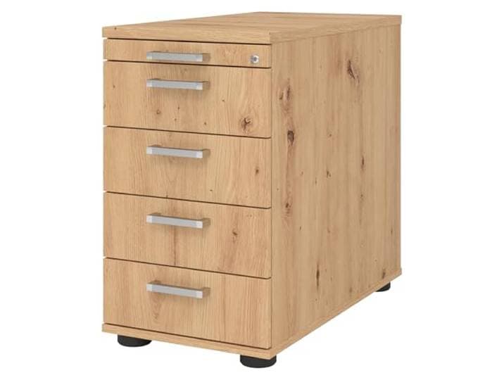 bümö Schreibtisch Schrank abschließbar, Schubladenschrank Holz in Asteiche, Container mit Schubladen - Schubladen Schrank Büro, Schreibtisch Container od. Schreibtisch Kommode mit Chromgriffe