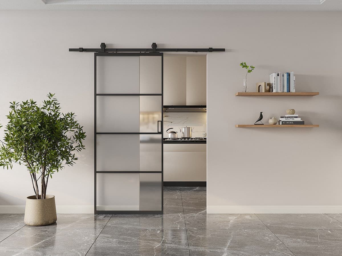 Unique Drzwi przesuwne naścienne - aluminium i matowe szkło hartowane - wys. 205 x szer. 83 cm - SINCA II