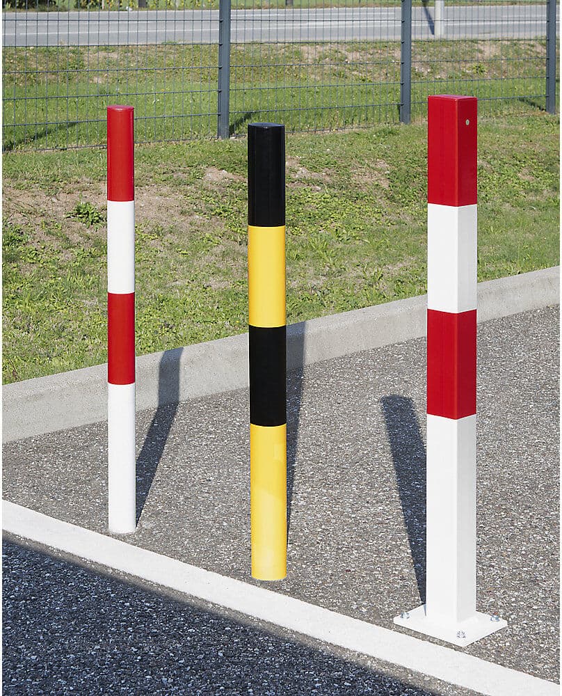 kaiserkraft Sperrpfosten aus Stahlrohr, zum Aufdübeln, Ø 76 mm, rot / weiß, kunststoffbeschichtet