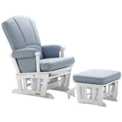 Shermag Multi Lock Positioins Recliner Glider with Matching Ottoman with Nursing Stool in White Fini