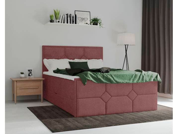 Boxspringbett HOME AFFAIRE Ambre , rot (burgunderrot), B:161cm L:210cm, Komplettbetten, Boxspringbett, mit Taschen-Federkernmatratze