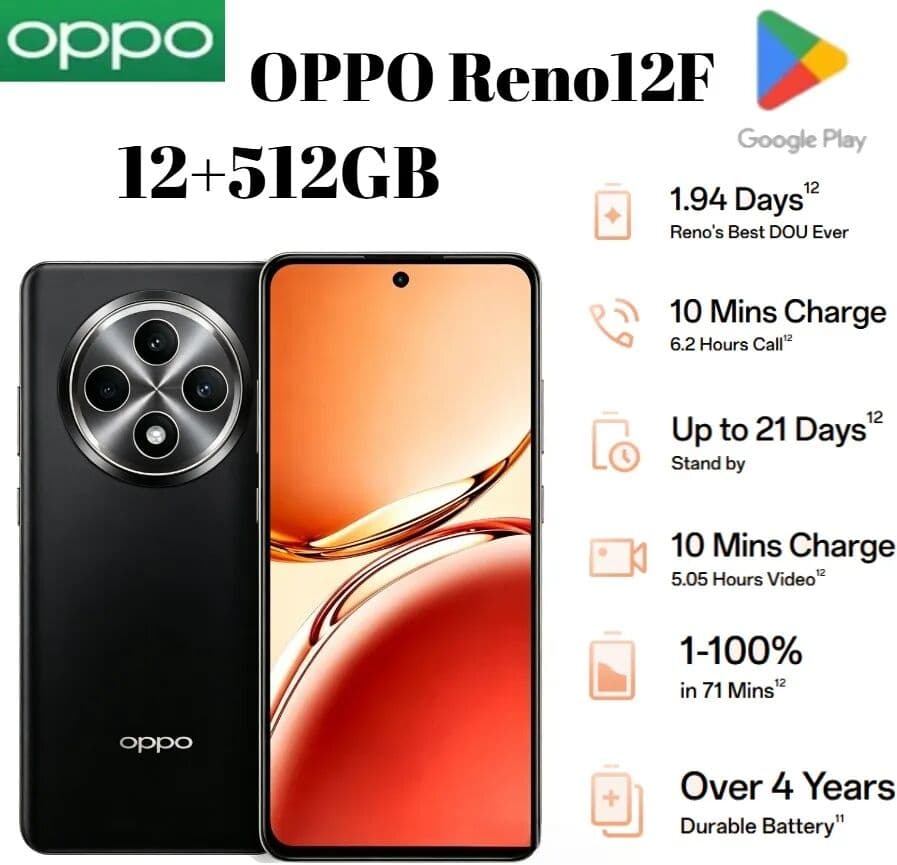 The Latest 2026 Model: OPPO Reno12 F 5G, with 12GB + 256GB of Storage, a 6.67-inch Display, a 5000mAh Battery and 45W Fast Charg