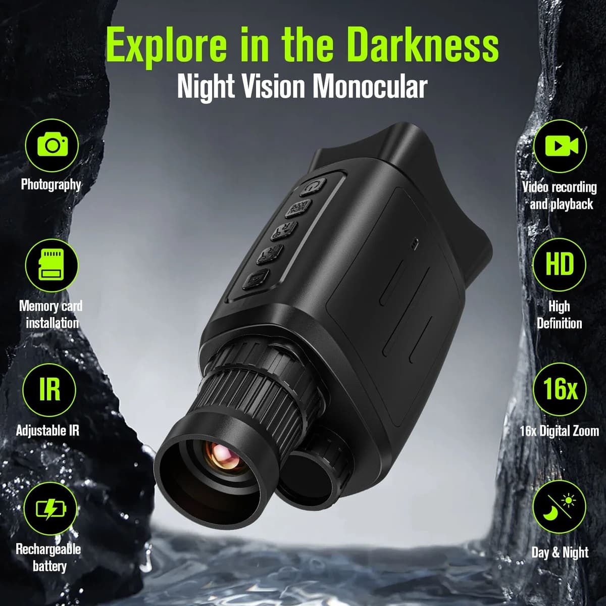 NITERUS Monocular Night Vision Device 16X Digital Zoom 1080P HD Infrared Camera Hunting Telescope Outdoor Search Full Darkness 300m