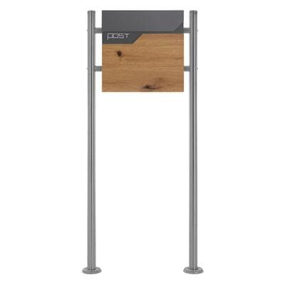 ML-Design ECD Germany Standbriefkasten Silber Edelstahl 120 cm mit Zeitungsfach, Postkasten Holzoptik Anthrazit, pulverbeschichtet