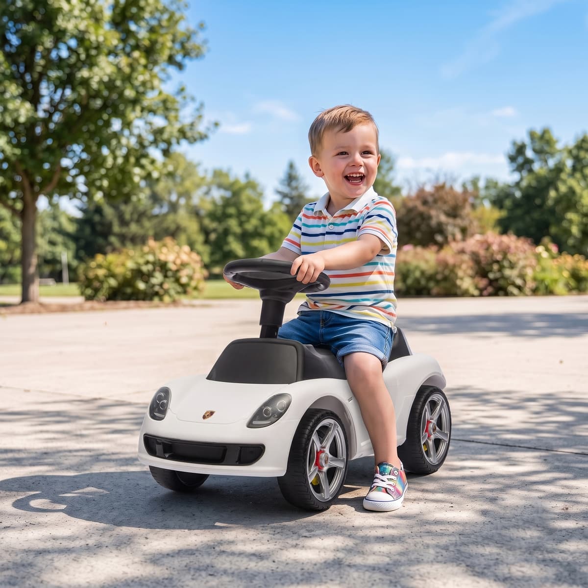 Aiyaplay Auto cavalcabile a spinta per bambini 18-36 mesi con clacson, fari e suoni, bianco   Aosom Italy