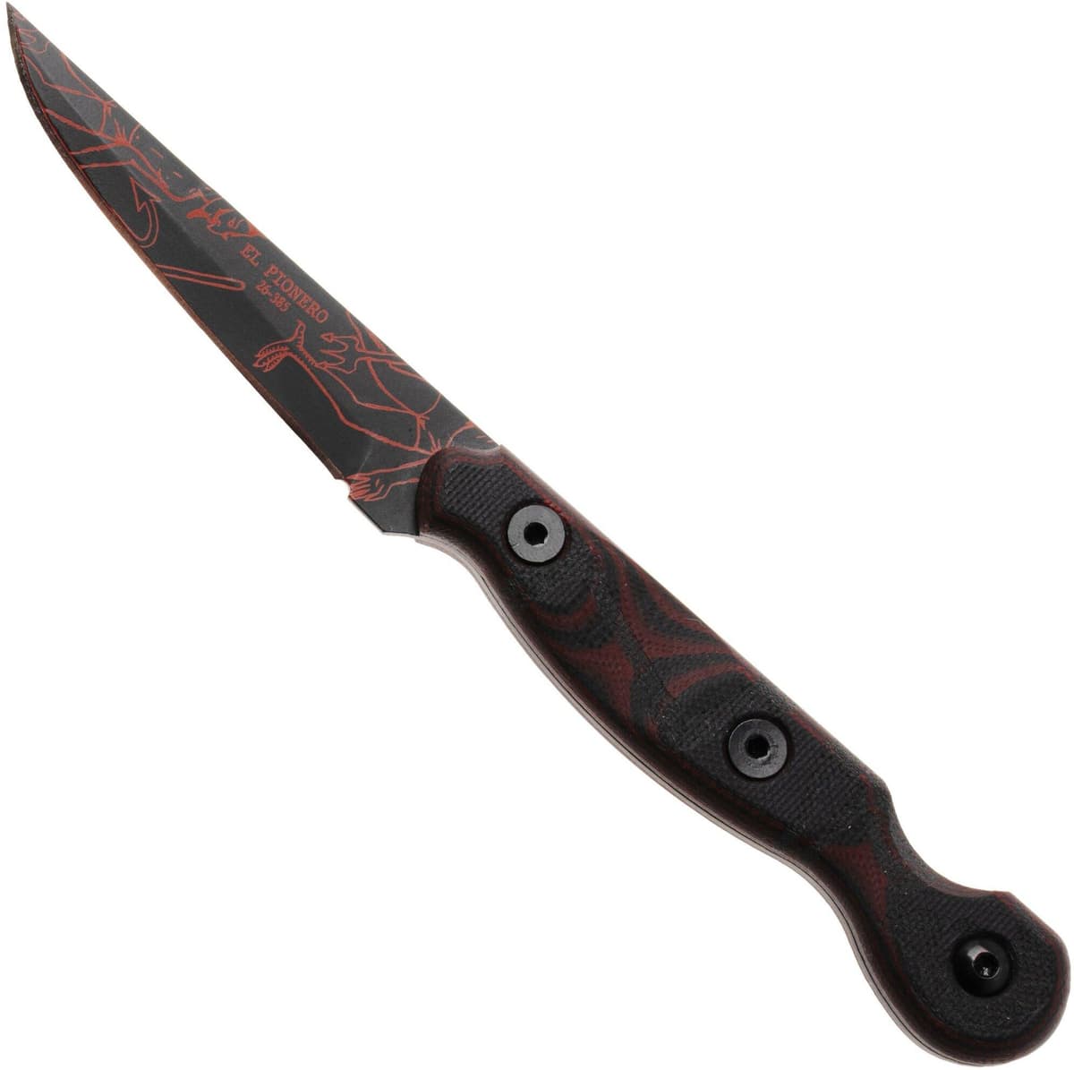 Nóż z głownią stałą TOPS Knives El Pionero Diablito Edition ELPOL-01, Black Cerakote 1095, Black G10, projekt Ed Calderon