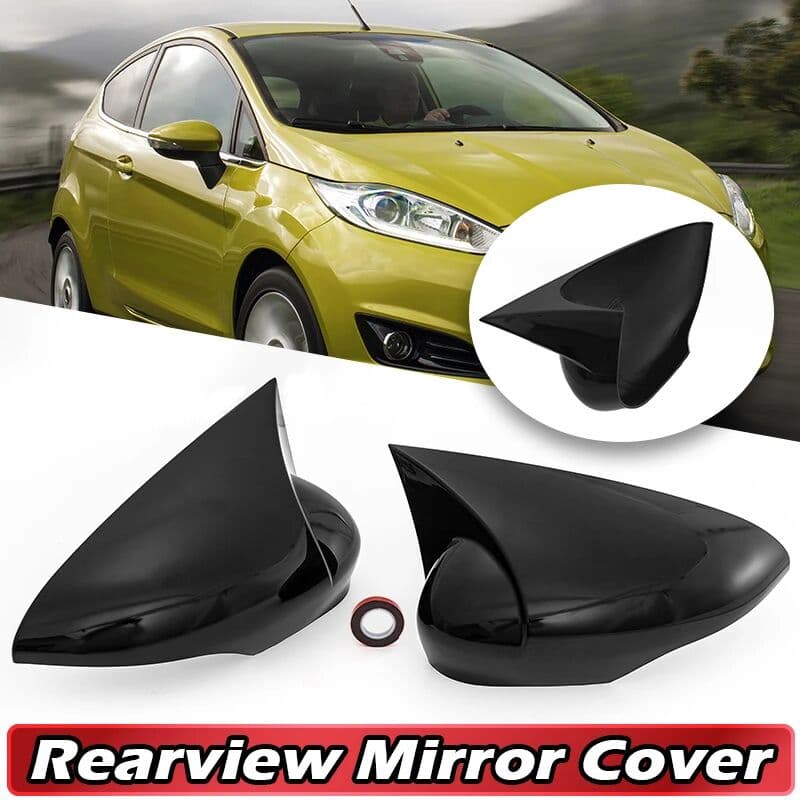 Rhyming Side Wing Mirror Cap Carbon Fiber Look/Gloss Black For Ford Fiesta MK7 VII 2012-2016 Glue On Horn Style Car Accessories