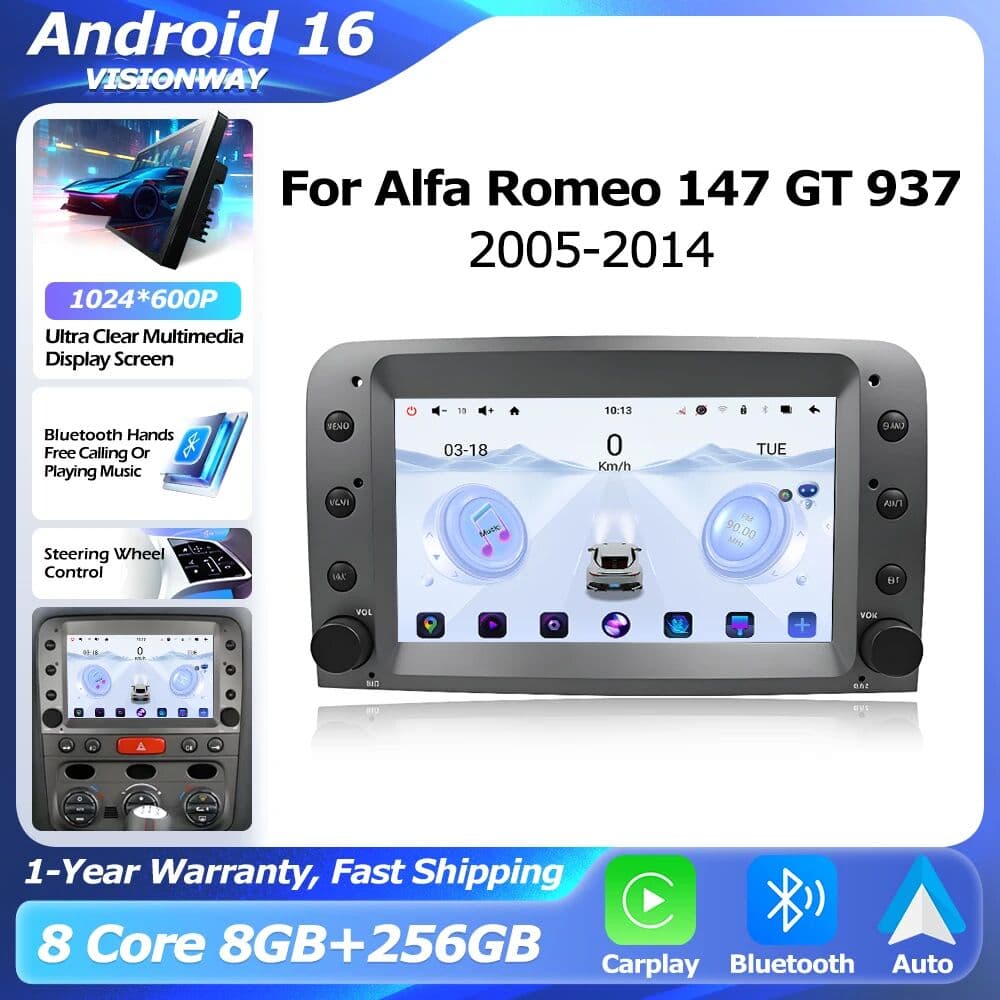 CUCU-NAVI Car Radio Display Screen For Alfa Romeo 147 GT 937 2005-2014 Android Auto CarPlay Automotive Multimedia Player WIFI DSP GPS Navi