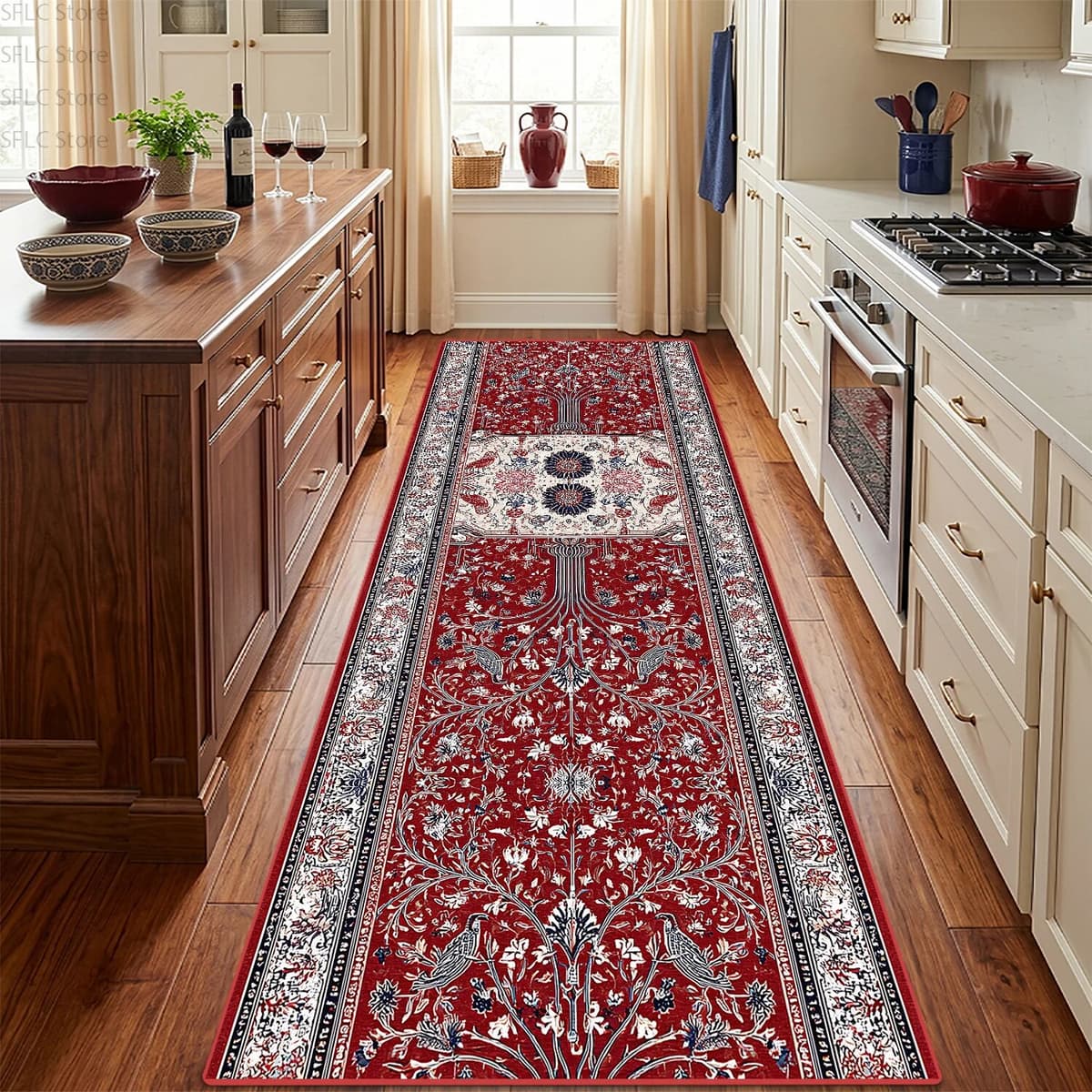 LYAHKAE Red Classic Persian Style Soft Long Corridor Carpet Easy Clean Lint-free Runner Floor Mats Home Decoration Luxury Non-slip Rug