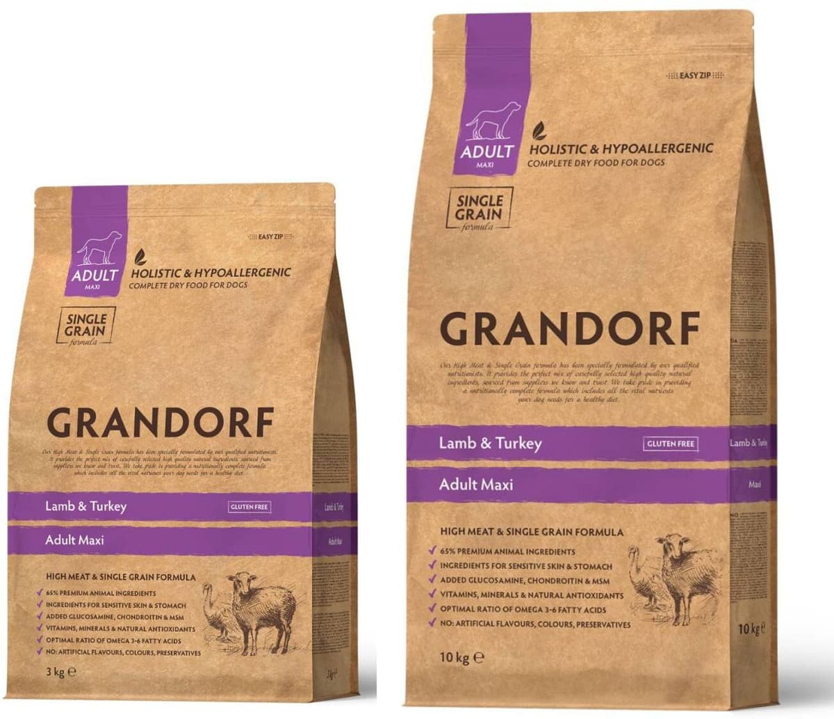 Grandorf Adult Agnello e Tacchino Maxi Large Breed per Cani Adulti di Taglia Grande 3 Kg