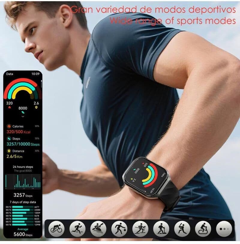 Smartwatch Dam Qs66 Con Pantalla 1,83" Y Correa Metálica Negro 1,1x4x4,8 Hombre