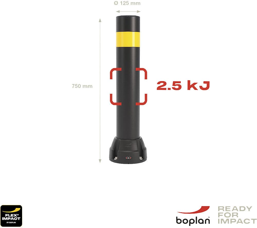 Rammschutz-Poller 125L, Höhe 750 mm, verzinkte Platte, schwarz, gelber Streifen Boplan