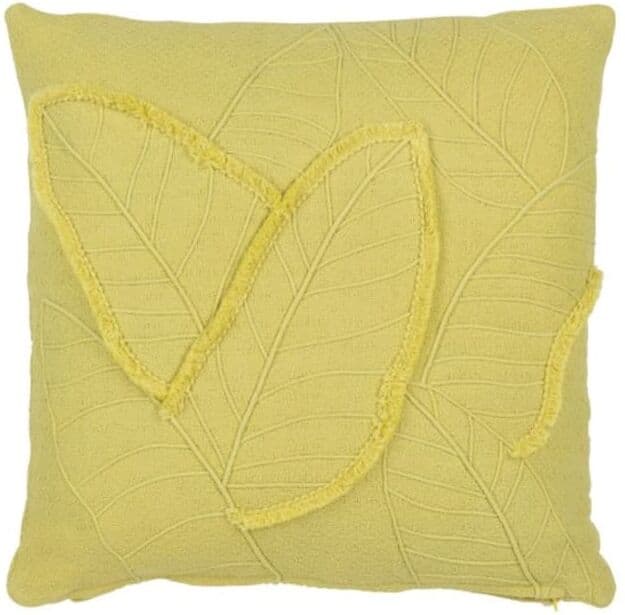 J-line Cojín hojas de algodón/lino/poliéster verde 45 x 45 x 15 cm