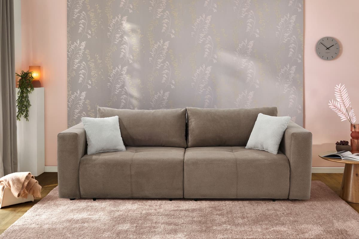 Big-Sofa JOCKENHÖFER GRUPPE "Relax, B: 243 cm, Liegefl. 145x197 cm", braun (taupe), B:243cm T:115cm, Korpus: 100% Polyester;Kissen: 100% Polyester, Sofas, Big-Sofa, mit Schlaffunktion, Bettkasten & Zierkissen, Sitzelemente ausziehbar