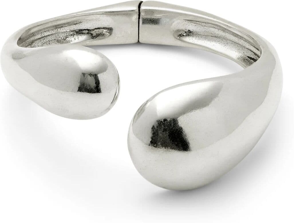 UNOde50 Pulsera rígida bañada en plata con dos gotas irregulares Plateado M