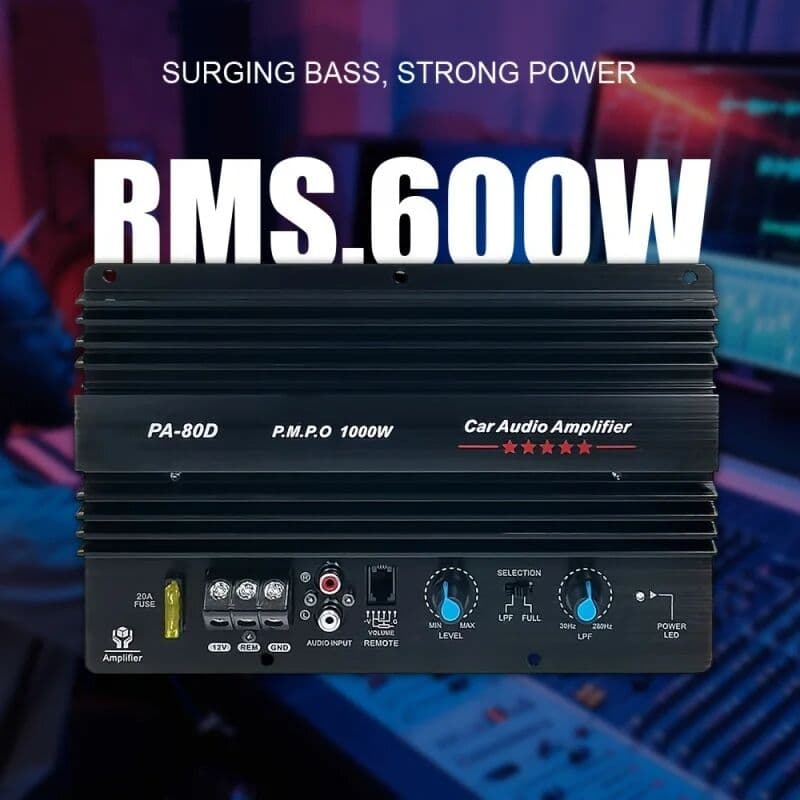 NONE High Power1000WCar subwoofer amplifier - Support8Inch、10Inch、12inch speaker，Ultra-low distortion（0.01%），12VHigh-performance audi