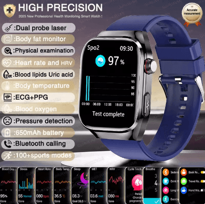 Inspire Picks VitaSense Pro AI Health Smartwatch ECG PPG Blood Pressure & Uric Acid Monitor blue