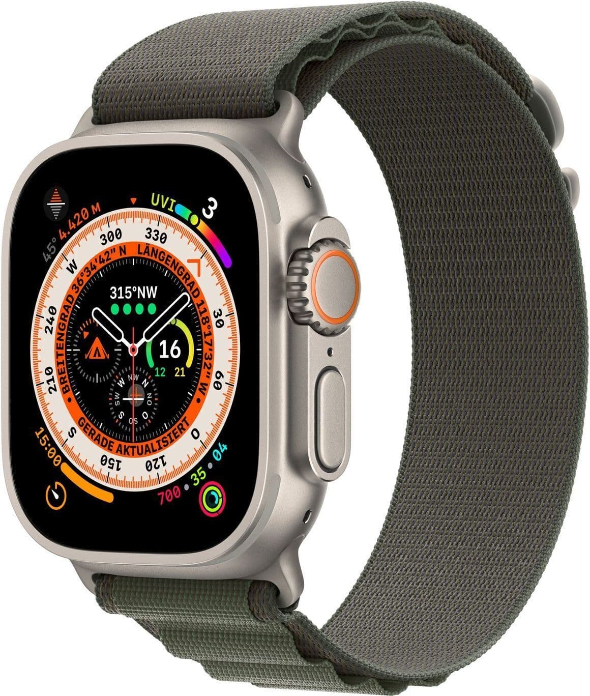 Apple Watch Ultra (2022)   49 mm   GPS + Cellular   argent   Alpine Loop vert moyen - Refurbished