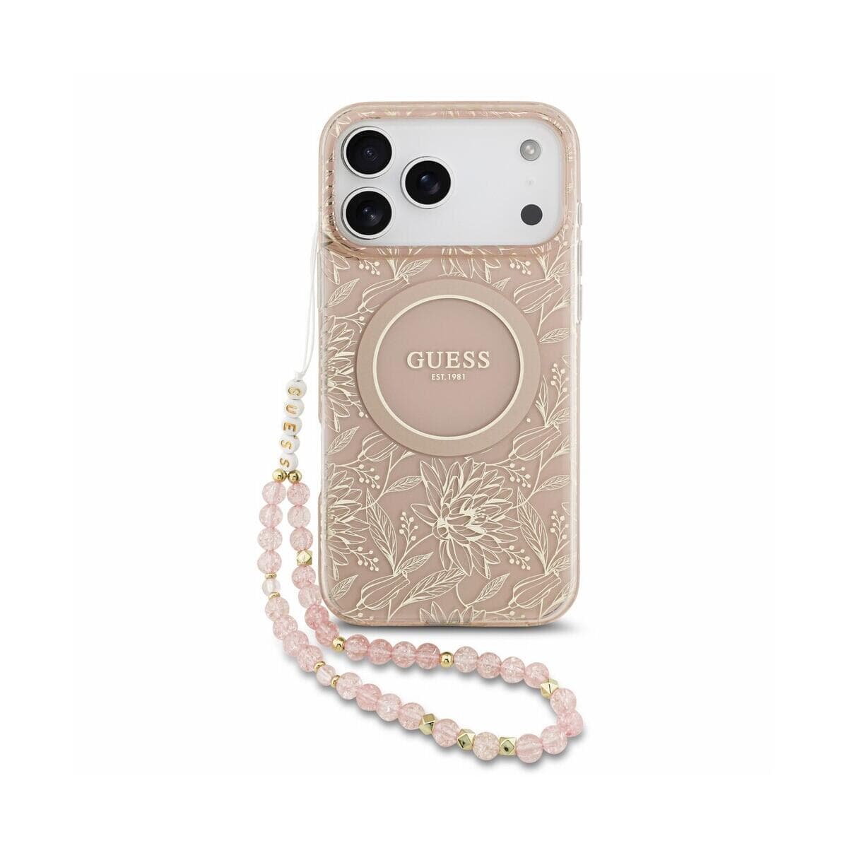 Guess Back Cover IML Flowers Allover Strap MagSafe iPhone 17 Pro Max/18 Pro Max pink