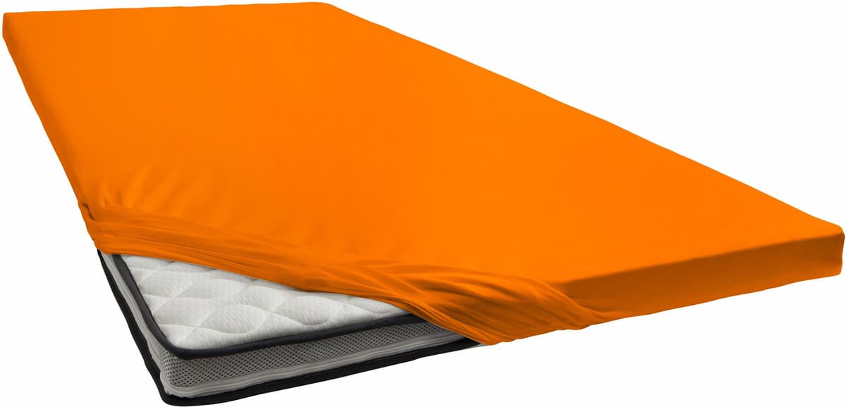 Spannbettlaken BELLANA "bellana deluxe für Topper, mit Elasthan, Premium Jersey 230 g/m²", orange (papaya), 1 Stk., Jersey, 140x200 140x210 140x220 150x200 150x210 150x220 160x200 160x210 160x220 10cm, Jersey, Obermaterial: 95% Baumwolle, 5% Elasthan (LYC
