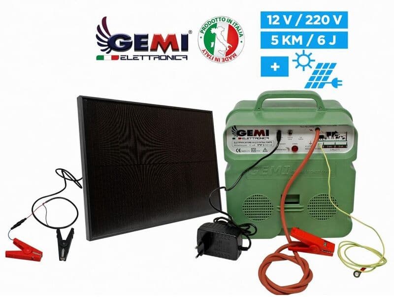 Gemi Elettronica Electric Fence Energiser B/12 Dual Power 12v / 220v Up To 5 Km + Solar Panel For Electric Fence / Electric Fencing Gemi