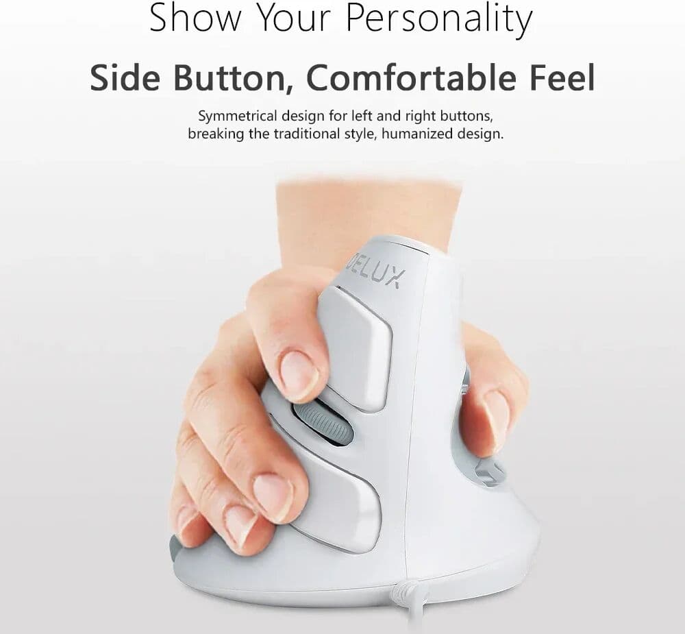 Ninth World M618BU White Wired Ergonomic Vertical Mouse 1600 DPI 6 Buttons Optical Right Hand Mice with Wrist Mat For PC Lapt