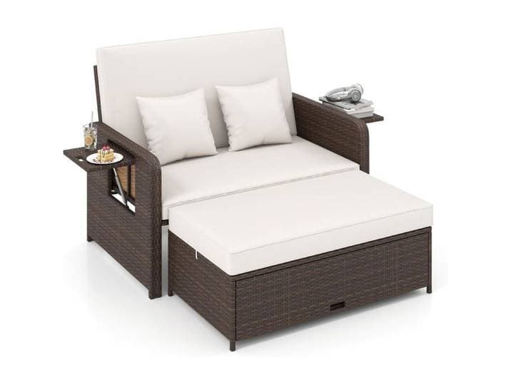 GIANTEX Canapé de Jardin en Rotin-Repose-Pieds et Dossier Réglable-Table d'Appoint Pliante-Charge 360KG-pour Terrasse Balcon Cour