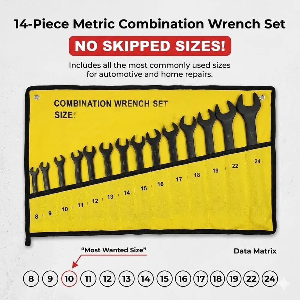WOZOBUY Ultra-thin Wrench Large Open-end Wrench Plum Dual-purpose Wrench Wholesale 8-24MM Cross-border Thin Section Dual-purpose