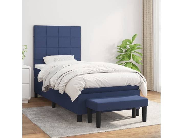 vidaXL - Boxspring - met - matras - stof - blauw - 100x200 - cm