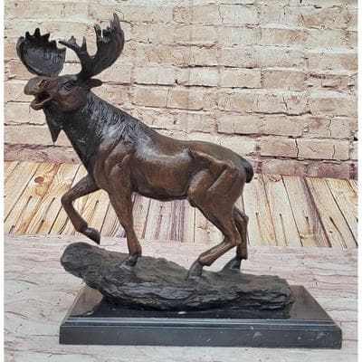 Bronzhaus Imitative Bull Moose Buck Stag Bronze Statue Sculpture Figure Decor Moigniez 13 Inches X 16 Inches