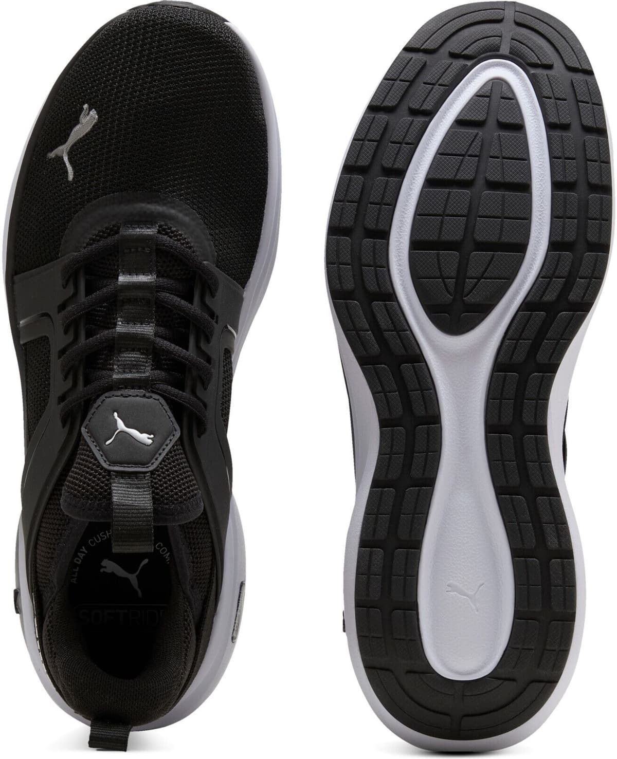 Sneaker PUMA "SOFTRIDE ENZO 6", Gr. 42,5, Textil, schwarz-weiss (puma schwarz, puma weiß, puma silber), Schuhe Sneaker puma schwarz, puma weiß, puma silber 42,5, Textil