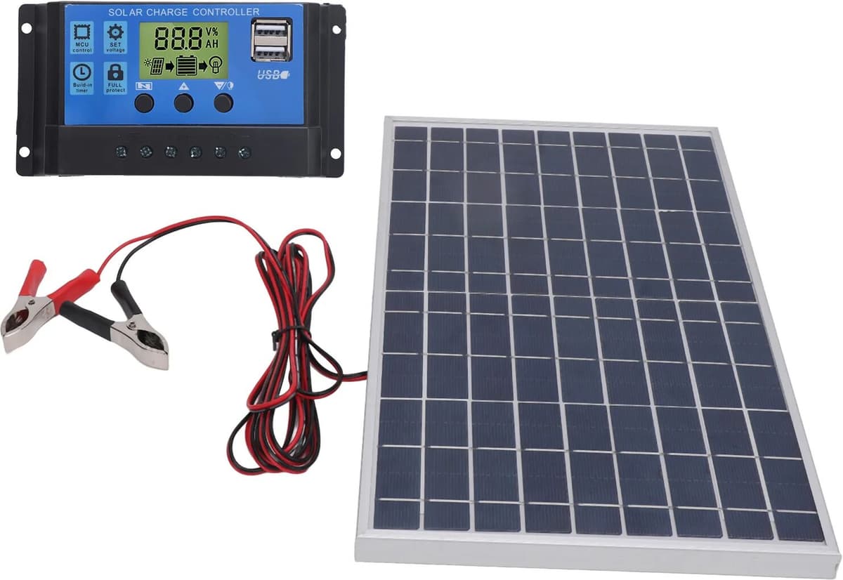 Qiilu Solar Panel 10W 12V Polycrystalline IP65 Waterproof Portable 30A Solar Charge Controller Combo for Outdoor