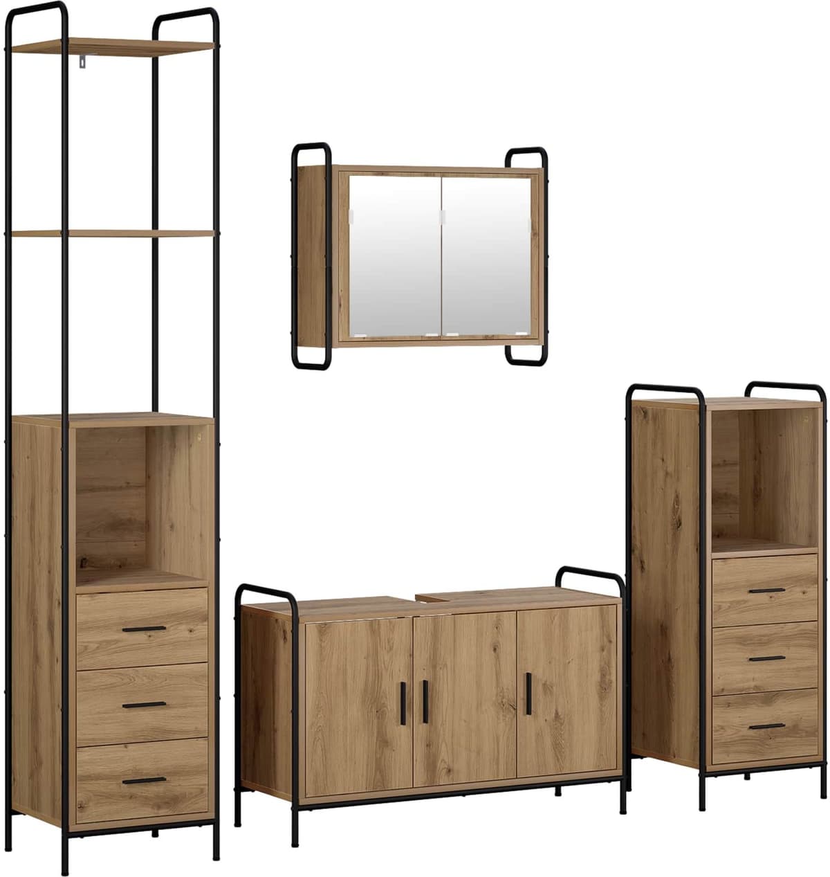 vidaXL Ensemble d'armoire de salle de bain 4 pc Chêne artisanal