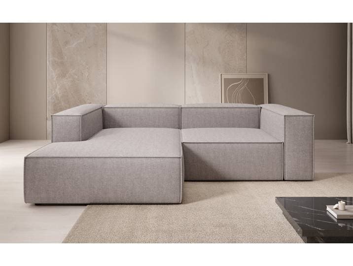 Designer Ecksofa Lesley Mini in Leinen-Optik - Hellgrau - Links - Leinen-Optik - Luxusbetten24