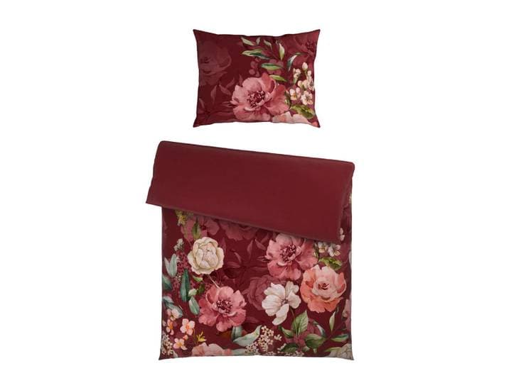 Esposa Bettwäscheset, Dunkelrot, Textil, Blume, 160x210 cm, pflegeleicht, atmungsaktiv, hautfreundlich, Heimtextilien, Bettwäsche, Bettwäsche, Satin Bettwäsche