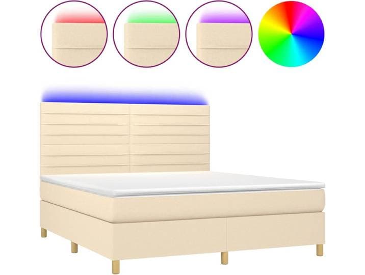 vidaXL - Boxspring - met - matras - en - LED - stof - crèmekleurig - 160x200 - cm