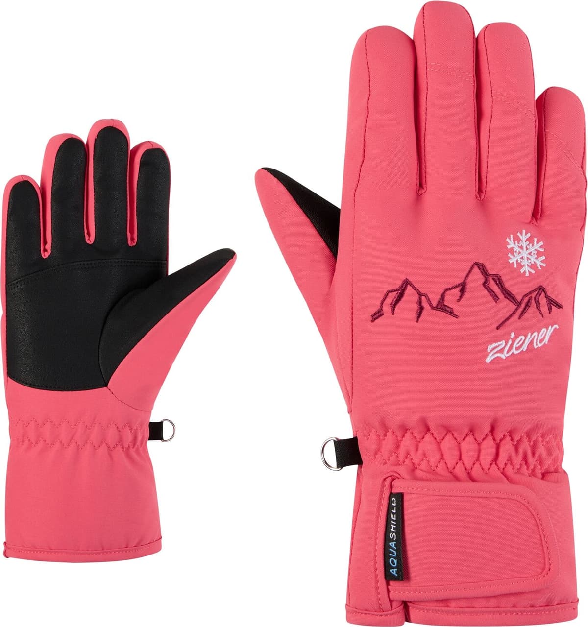 Skihandschuhe ZIENER "LAILLA-Z AQUASHIELD MÄDCHEN", Kinder, Gr. 3,5, rosa (pink lilly), Kunstfaser, Handschuhe Skihandschuhe, wasserdicht, winddicht, atmungsaktiv, warm, bestickt pink lilly 3,5