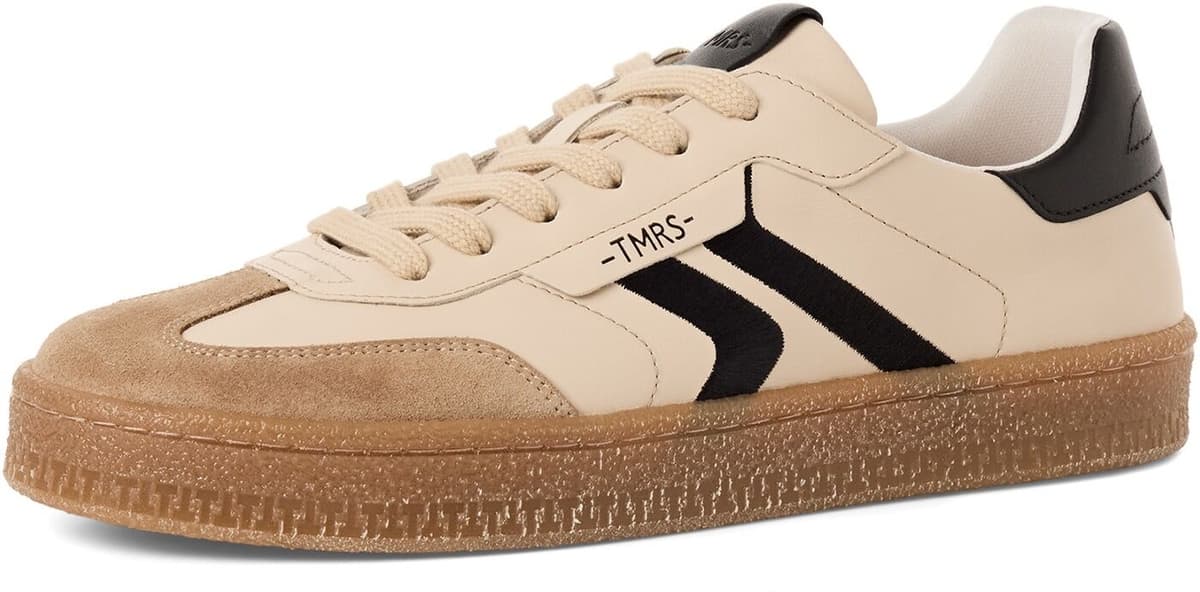 Sneaker TAMARIS, Herren, Gr. 42, Textil, beige (beige kombiniert), Lederimitat, Textil, Veloursleder, kontrastfarbene Details, Schuhe Sneaker, Freizeitschuh, Halbschuh, Schnürschuh mit Kontrastbesatz, für Herren