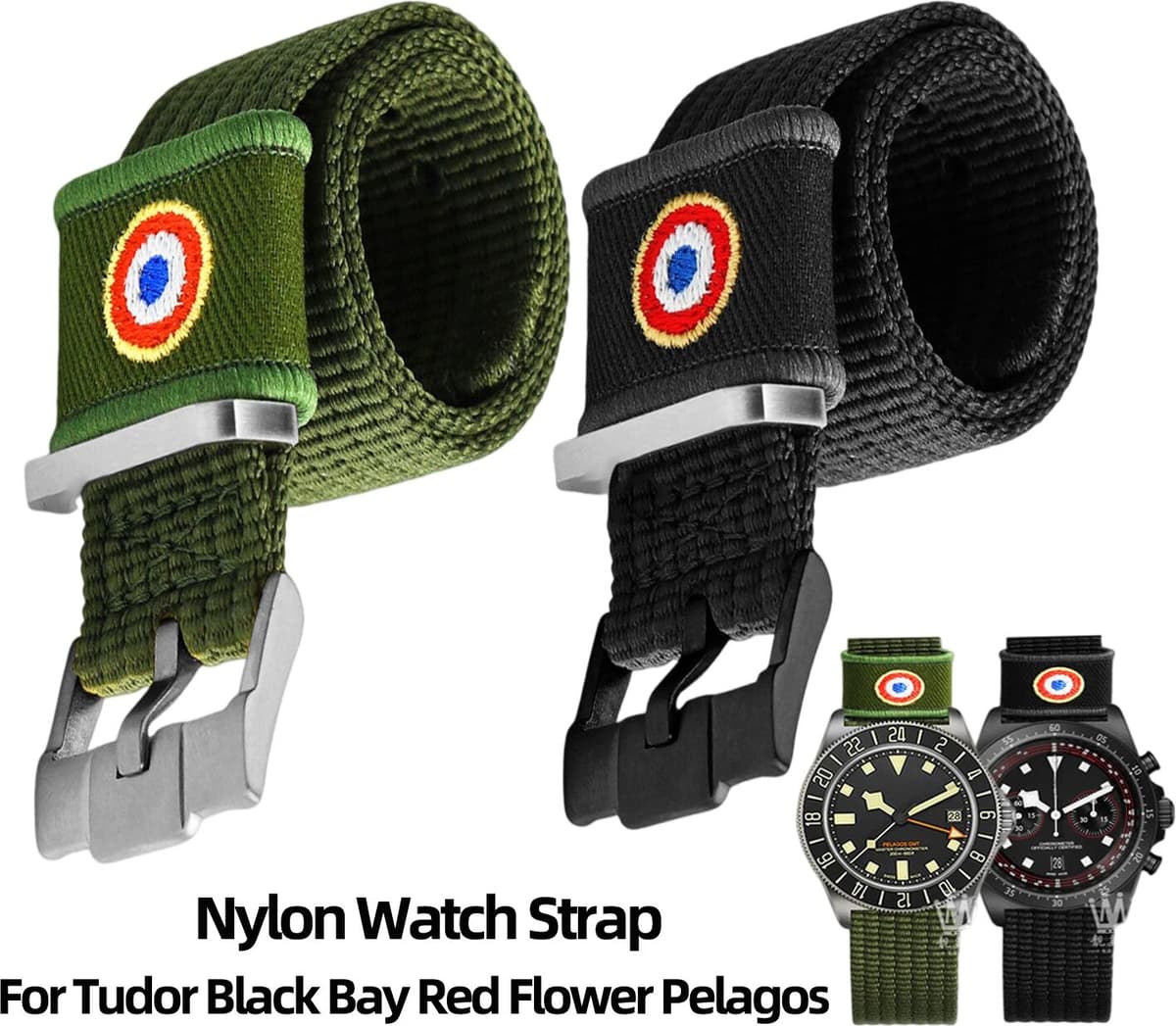 ZETHYDUM 22mm Nylon Watch Strap For Tudor Black Bay Red Flower Pelagos M2542G M25707B M25727K Series Men's Soft Outdoor Sports Watchband
