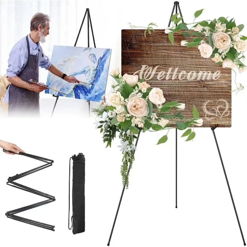 NONE 1PC Lightweight Black Metal Painting Easel Portable Adjustable Poster Stands Floor Tripod Collapsible Display Easel