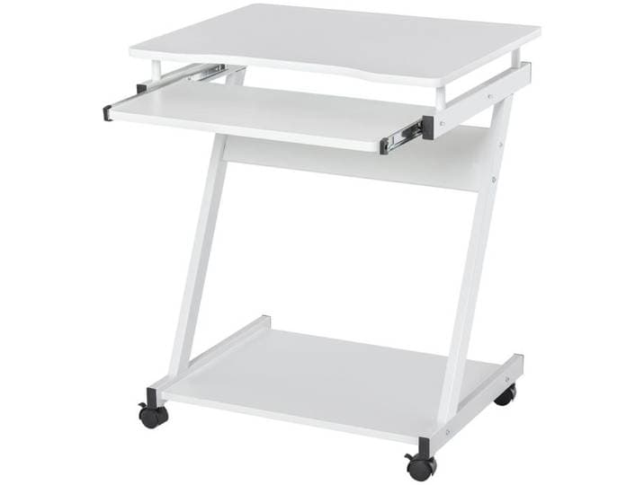 Bureau Informatique Mobile - Bureau d'Ordinateur à Roulettes Tablette Clavier Coulissante - 60 x 48 x 73 cm - Blanc