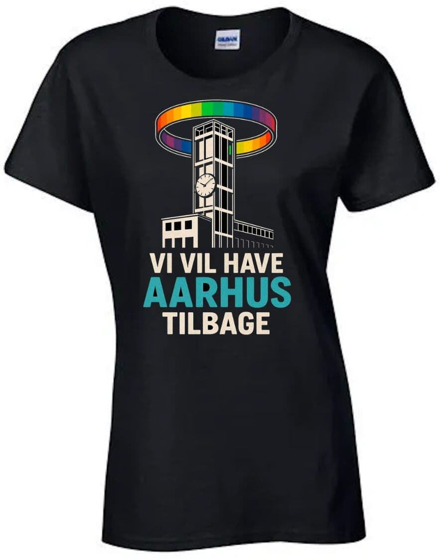 Gildan Vi Vil Have Aarhus Tilbage Dame T-Shirts Med O/hals I Sort Incl. Print-Sort-Xl