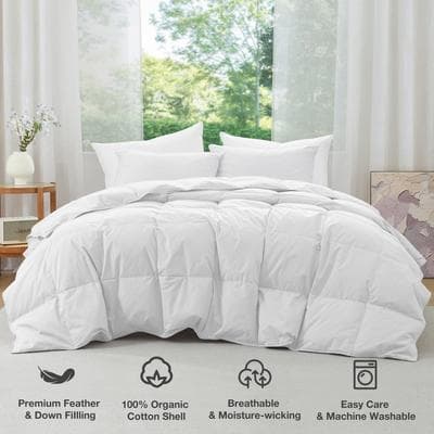 Puredown Lightweight 100% Organic Cotton Feather Down Comforter Summer Duvet Insert