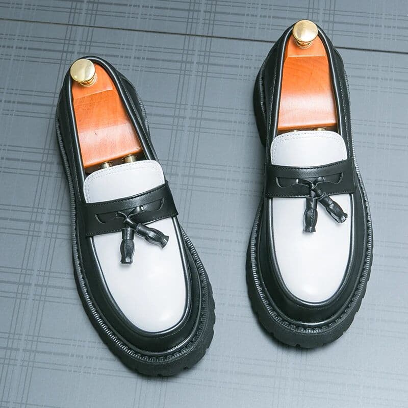 Yeinshaars Fashion Tasseled Loafers Men Casual Shoes Black and White Leather Slip-on Shoes Classic British Style Penny Luxury Brand Driving