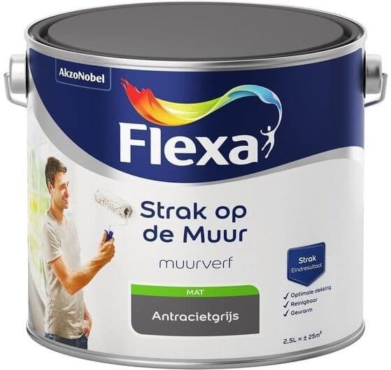 Flexa Strak op de Muur Muurverf - Mat - 2,5 liter - Antraciet
