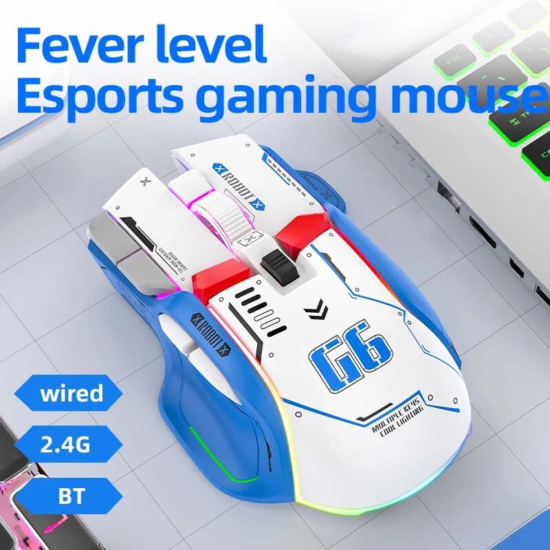 HXSJ Tri-mode 2.4G USB Bluetooth Wireless Gamimg Mouse 12 keys RGB Game Wired Meche Mice for Windows IOS Home Office Laptop PC Gamer