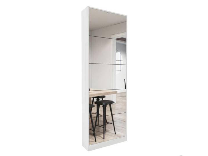 HOMVRA meuble a chaussures avec miroir pleine longueur 63 x 19 6 x 185 cm 5 abattants MDF blanc