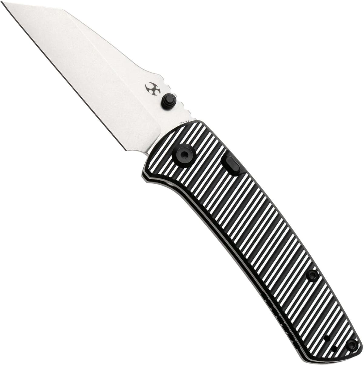 Nóż składany Kansept Main Street K1015H4 Stonewashed Elmax, Black &amp; Plain Striped Aluminum, projekt Dirk Pinkerton