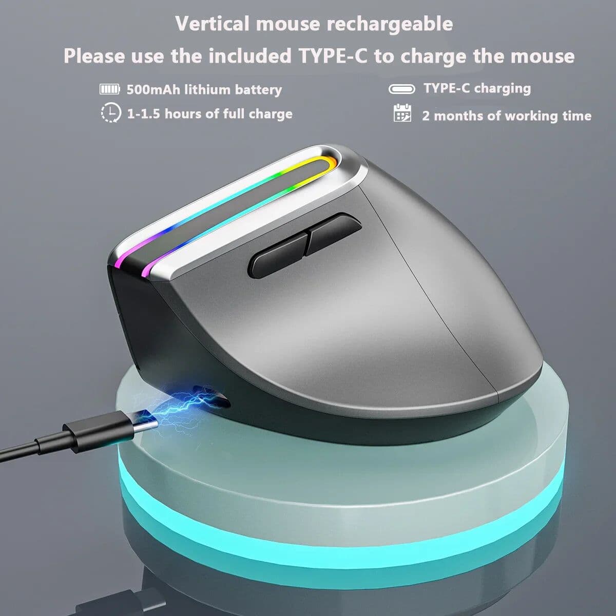 8D RGB Backlit Dual Mode Wireless Bluetooth Ergonomic Mouse Computer Mice Rechargeable Vertical Mouse Wireless for PC Tablet